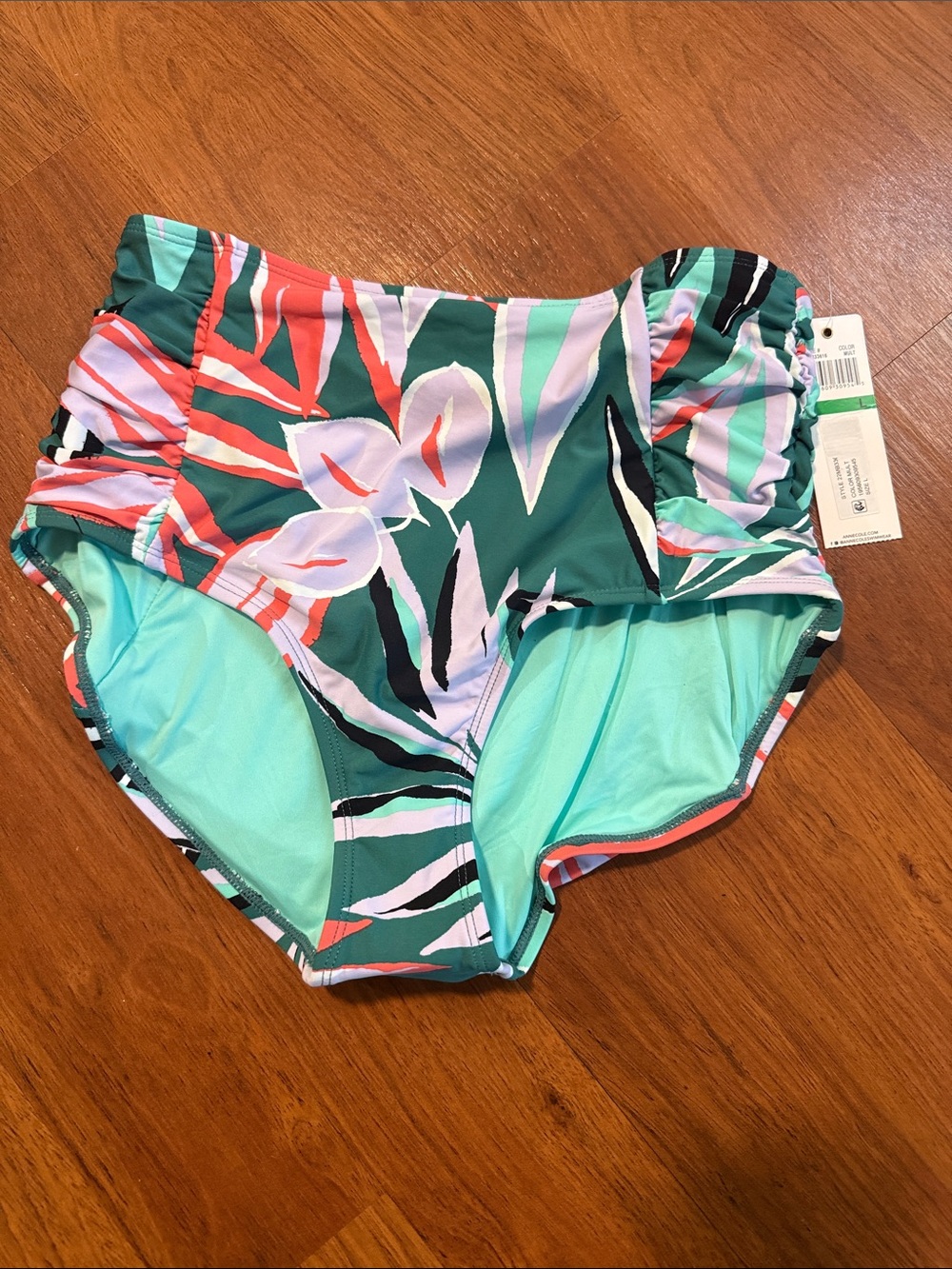 Anne Cole Green Floral High-Waist Bikini Bottoms